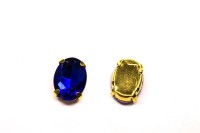 Кристалл Овал 14х10мм пришивной в оправе, цвет синий/золото, стекло, 43-004, 2шт