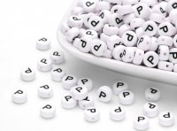 Бусина с буквой P 7х4мм, отверстие 1мм, цвет белый/черный, 540-114, 10шт