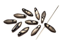 Бусины Dagger beads 16х5мм, отверстие 0,8мм, цвет 23980/2747V Jet Chrome Stripes Matted, 736-108, 10шт