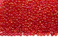 Бисер японский MIYUKI круглый 11/0 #0254D красный, радужный прозрачный, 10 грамм