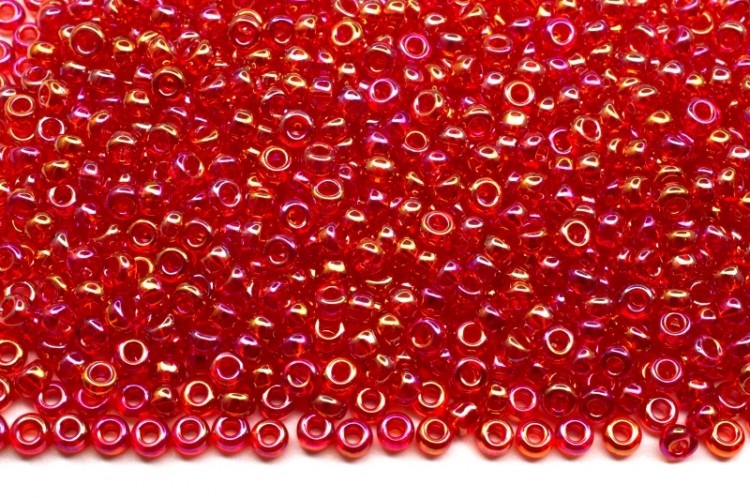 Бисер японский MIYUKI круглый 11/0 #0254D красный, радужный прозрачный, 10 грамм Бисер японский MIYUKI круглый 11/0 #0254D красный, радужный прозрачный, 10 грамм