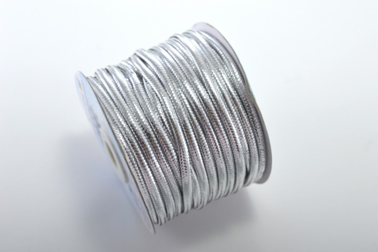 Шнур металлизированный эластичный, диаметр 4мм, цвет серебро, 29-092, 1 метр Шнур металлизированный эластичный, диаметр 4мм, цвет серебро, 29-092, 1 метр
