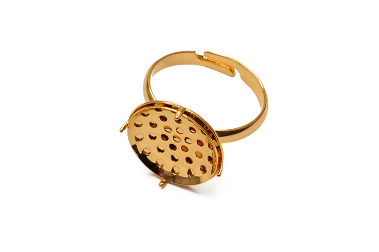 Основа для кольца с сеточкой 19мм (регулируется), диаметр сеточки 16мм, отверстие 1,2мм, цвет золото, латунь, позолота, 15-078, 1шт Основа для кольца с сеточкой 19мм (регулируется), диаметр сеточки 16мм, отверстие 1,2мм, цвет золото, латунь, позолота, 15-078, 1шт