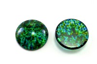 Кабошон стеклянный круглый окрашенный 25х6мм, оттенок голубой/зеленый, 2000-013, 1шт