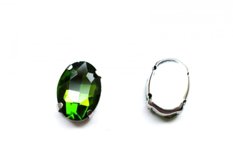 Кристалл Овал 14х10мм пришивной в оправе, цвет зеленый, стекло, 43-060, 2шт Кристалл Овал 14х10мм пришивной в оправе, цвет зеленый, стекло, 43-060, 2шт