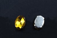 Кристалл Овал 14х10мм пришивной в оправе, цвет желтый, стекло, 43-055, 2шт