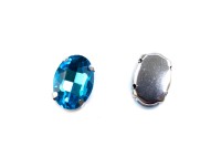 Кристалл Овал 14х10мм пришивной в оправе, цвет голубой, стекло, 43-051, 2шт