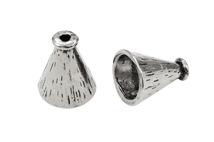 Концевик Конус 18х15мм, внутренний диаметр 11мм, отверстие 2мм, цвет античное серебро, сплав металлов, 01-369, 2шт Концевик Конус 18х15мм, внутренний диаметр 11мм, отверстие 2мм, цвет античное серебро, сплав металлов, 01-369, 2шт