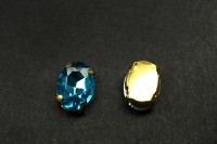 Кристалл Овал 14х10мм пришивной в оправе, цвет голубой/золото, стекло, 43-002, 2шт