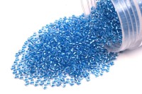 Бисер чешский PRECIOSA круглый 10/0 38936 прозрачный, синяя перламутровая линия внутри, 1 сорт, 50г