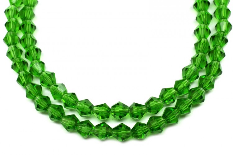 Бусина стеклянная биконус 6х6мм, цвет зеленый, прозрачная, 534-002, 10шт Бусина стеклянная биконус 6х6мм, цвет зеленый, прозрачная, 534-002, 10шт