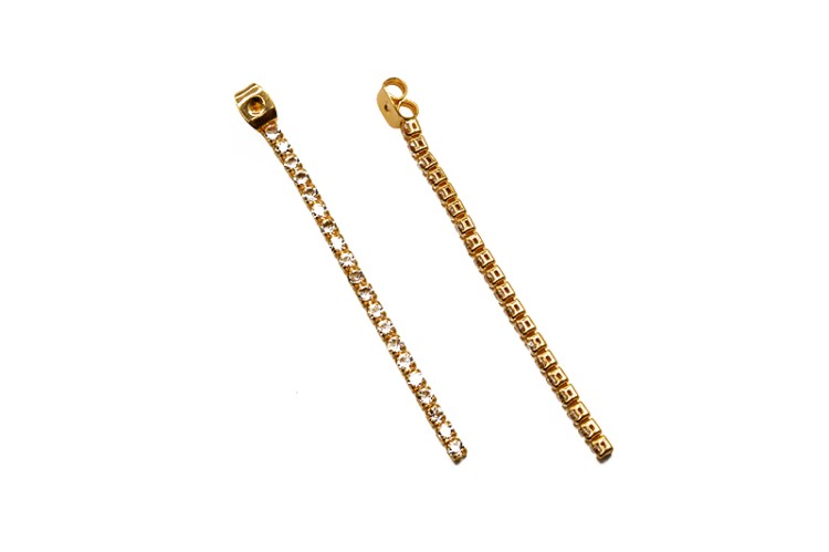 Заглушки для серег Стразы 55х4х2мм, отверстие 0,7мм, цвет золото, латунь, 18К позолота, 21-629, 1 пара Заглушки для серег Стразы 55х4х2мм, отверстие 0,7мм, цвет золото, латунь, 18К позолота, 21-629, 1 пара