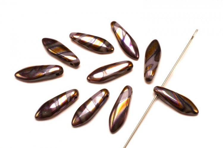 Бусины Dagger beads 16х5мм, отверстие 0,8мм, цвет 23020/2714V Opague Lilac Capri Rose Stripes, 736-106, 10шт Бусины Dagger beads 16х5мм, отверстие 0,8мм, цвет 23020/2714V Opague Lilac Capri Rose Stripes, 736-106, 10шт