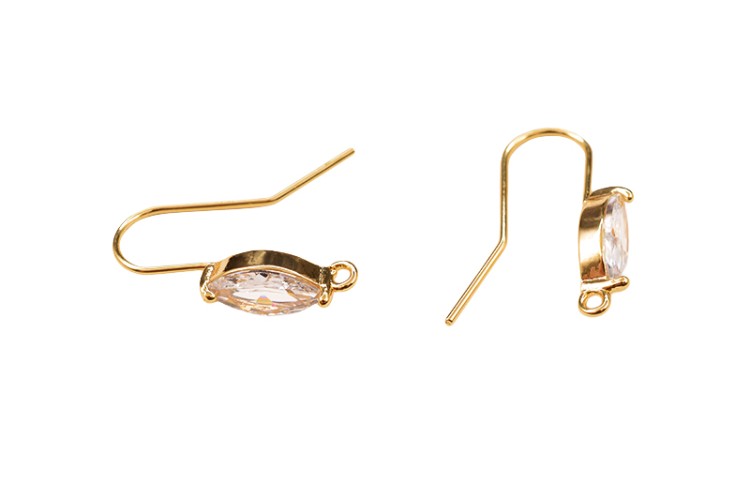 Швензы-крючки 22х12х5мм, отверстие 1мм, цвет золото, латунь/цирконий, 18К позолота, 21-341, 1 пара Швензы-крючки 22х12х5мм, отверстие 1мм, цвет золото, латунь/цирконий, 18К позолота, 21-341, 1 пара