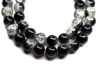 Бусина круглая с эффектом кракле, диаметр 12мм, отверстие 1,5мм, цвет черный/прозрачный, 550-109, 10шт