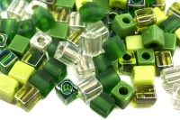 Бисер японский Miyuki Cube кубический 4мм #MIX03 зеленый, микс Evergreen, 10 грамм