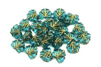 Бусины акриловые Листик 10,5х13х4,5мм, отверстие 1,8мм,бирюзовый/золотой 540-348, 10 грамм(около 25шт)