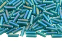 Бисер японский Miyuki Bugle стеклярус 6мм #2405FR бирюзовый, матовый радужный прозрачный, 10 грамм
