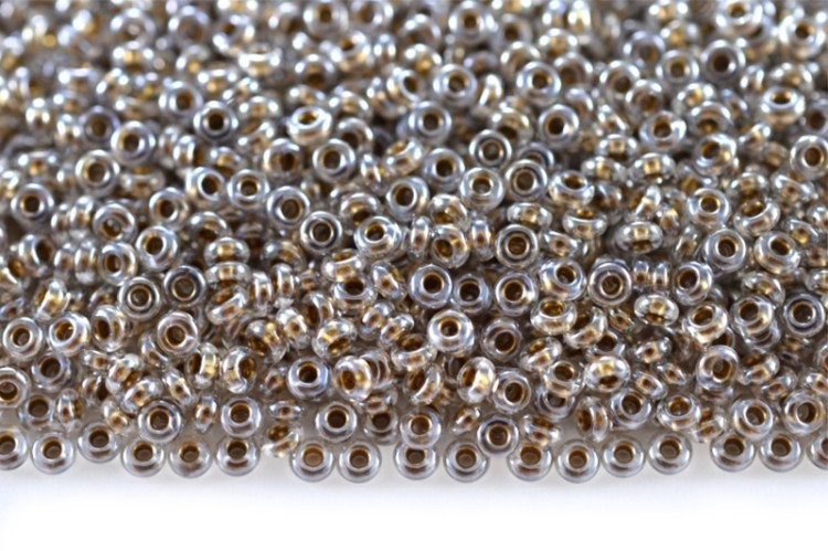 Бисер японский TOHO Demi Round 11/0 #0989 хрусталь, золотая линия внутри, 5 грамм Бисер японский TOHO Demi Round 11/0 #0989 хрусталь, золотая линия внутри, 5 грамм