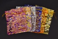 Сумочка из органзы подарочная около 10х12см, ассорти цветов с рисунком, 36-004, 1шт