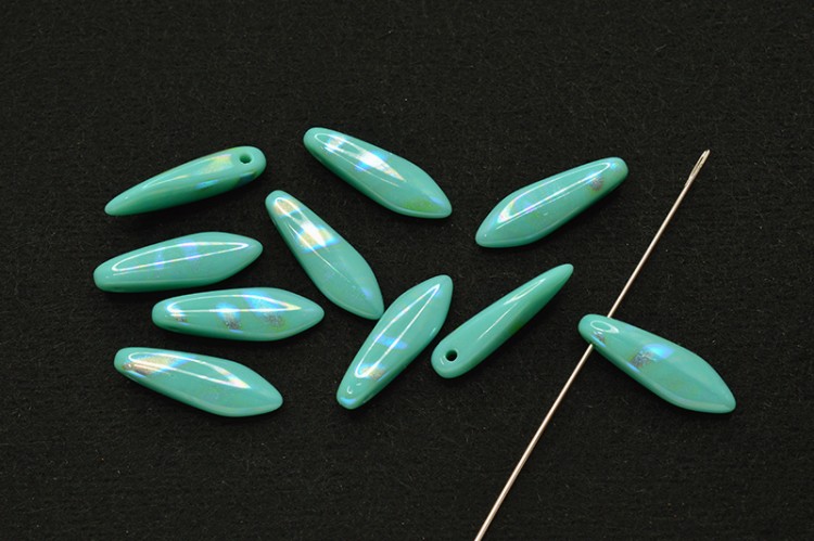 Бусины Dagger beads 16х5мм, отверстие 0,8мм, цвет 63130/2870V бирюзовый AB Stripes, 736-152, 10шт Бусины Dagger beads 16х5мм, отверстие 0,8мм, цвет 63130/2870V бирюзовый AB Stripes, 736-152, 10шт