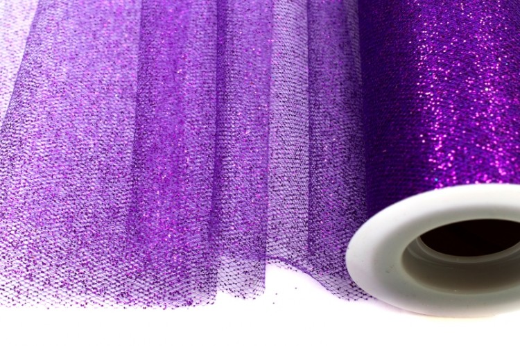 Фатин с глиттером, средней жесткости, цвет фиолетовый, ширина 14,5см, 100% полиэстер, 1035-023, 1 метр Фатин с глиттером, средней жесткости, цвет фиолетовый, ширина 14,5см, 100% полиэстер, 1035-023, 1 метр
