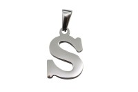 Подвеска-буква S 21х14х1,8мм, отверстие 3х7мм, цвет стальной, хирургическая сталь, 22-523, 1шт