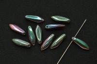 Бусины Dagger beads 16х5мм, отверстие 0,8мм, цвет 33050/29123 Opaque Blue Full Apricot Medium, 736-151, 10шт