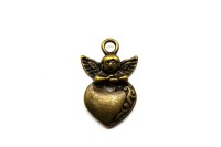 Подвеска Ангелочек на сердце 25х16х4мм, отверстие 3мм, цвет античная бронза, сплав металлов, 22-155, 1шт