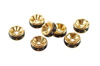 Бусина разделительная со стразами 8х8х3,8мм, отверстие 2мм, цвет черный/золото, латунь, 24-051, 10шт