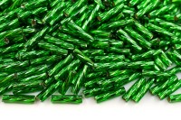 Бисер японский TOHO Bugle Twisted стеклярус витой 9мм #0027B зеленая трава, серебряная линия внутри, 5 грамм