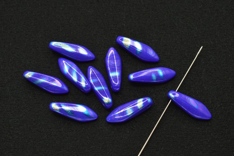 Бусины Dagger beads 16х5мм, отверстие 0,8мм, цвет 33050/2870V синий AB Stripes, 736-150, 10шт Бусины Dagger beads 16х5мм, отверстие 0,8мм, цвет 33050/2870V синий AB Stripes, 736-150, 10шт
