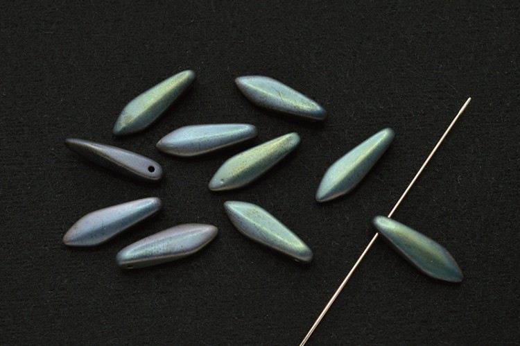 Бусины Dagger beads 16х5мм, отверстие 0,8мм, цвет 23980/22570 Jet/Celsian Full матовый, 736-149, 10шт Бусины Dagger beads 16х5мм, отверстие 0,8мм, цвет 23980/22570 Jet/Celsian Full матовый, 736-149, 10шт