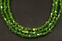 Бусина стеклянная биконус 4х4,5мм, цвет зеленый, гальваническое покрытие, прозрачная, 532-035, 20шт