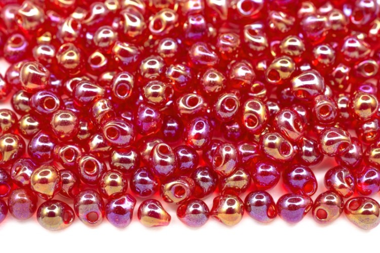 Бисер MIYUKI Drops 2,8мм #0254 красный, радужный прозрачный, 10 грамм Бисер MIYUKI Drops 2,8мм #0254 красный, радужный прозрачный, 10 грамм