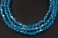 Бусина стеклянная биконус 4х4,5мм, цвет голубой, гальваническое покрытие, прозрачная, 532-038, 20шт