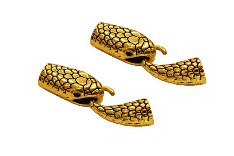 Замок-концевик Змея 23х12х9мм, петелька 19х11х9мм, отверстие 3мм, внутренний диаметр 7мм, цвет античное золото, сплав металлов, 01-01-38, 2 комплекта Замок-концевик Змея 23х12х9мм, петелька 19х11х9мм, отверстие 3мм, внутренний диаметр 7мм, цвет античное золото, сплав металлов, 01-01-38, 2 комплекта