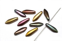 Бусины Dagger beads 16х5мм, отверстие 0,8мм, цвет 01640 золотой/фиолетовый ирис матовый, 736-090, 10шт