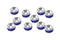 Бусина разделительная со стразами 8х8х3,5мм, отверстие 2мм, цвет синий/серебро, железо, 24-050, 10шт