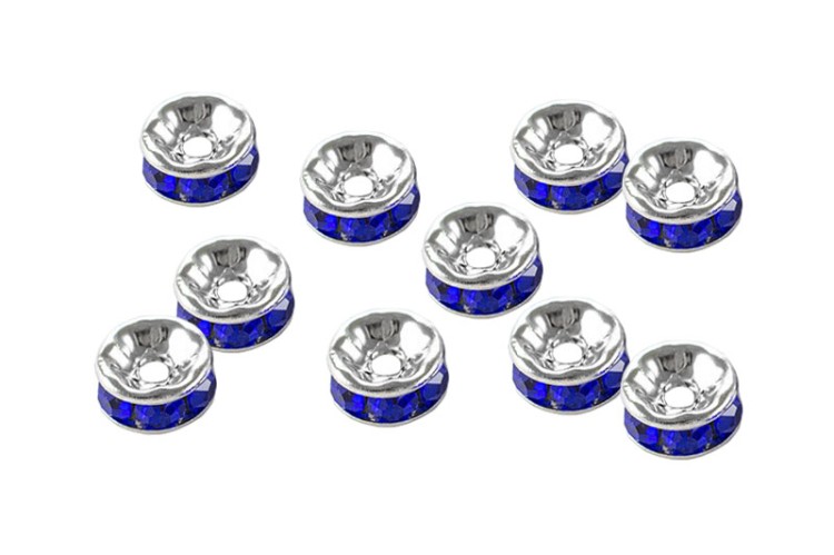 Бусина разделительная со стразами 8х8х3,5мм, отверстие 2мм, цвет синий/серебро, железо, 24-050, 10шт Бусина разделительная со стразами 8х8х3,5мм, отверстие 2мм, цвет синий/серебро, железо, 24-050, 10шт