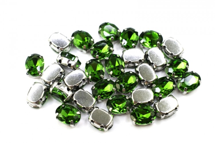 Кристалл Овал 8х6мм пришивной в оправе, цвет зеленый, стекло, 43-114, 2шт Кристалл Овал 8х6мм пришивной в оправе, цвет зеленый, стекло, 43-114, 2шт