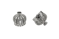 Концевик Корона 13х13,5мм, внутренний диаметр 9,2мм, отверстие 1мм, цвет платина, латунь/стразы цирконий, 01-348, 2шт