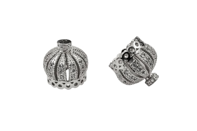 Концевик Корона 13х13,5мм, внутренний диаметр 9,2мм, отверстие 1мм, цвет платина, латунь/стразы цирконий, 01-348, 2шт Концевик Корона 13х13,5мм, внутренний диаметр 9,2мм, отверстие 1мм, цвет платина, латунь/стразы цирконий, 01-348, 2шт