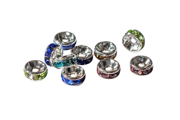 Бусина разделительная со стразами 6х6х3мм, отверстие 1мм, цвет ассорти цветов/серебро, латунь, 24-049, 10шт Бусина разделительная со стразами 6х6х3мм, отверстие 1мм, цвет ассорти цветов/серебро, латунь, 24-049, 10шт