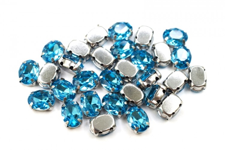 Кристалл Овал 8х6мм пришивной в оправе, цвет голубой, стекло, 43-104, 2шт Кристалл Овал 8х6мм пришивной в оправе, цвет голубой, стекло, 43-104, 2шт