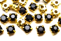 Шатоны Astra 6мм пришивные в оправе, цвет 38 чёрный опал/золото, стекло/латунь, 62-033, 40шт