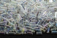 Бисер японский Miyuki Bugle стеклярус 3мм #0250 хрусталь, радужный прозрачный, 10 грамм