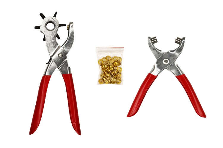 Набор инструментов: Дырокол для кожи + ручной пресс для установки люверсов, цвет красный, 210/140мм, 32-016, 1шт Набор инструментов: Дырокол для кожи + ручной пресс для установки люверсов, цвет красный, 210/140мм, 32-016, 1шт