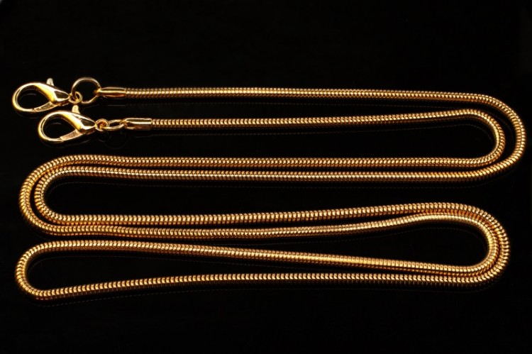 Купить Цепочка-шнурок для сумки 120см с карабинами, цвет золото, железо,1006-047, 1шт