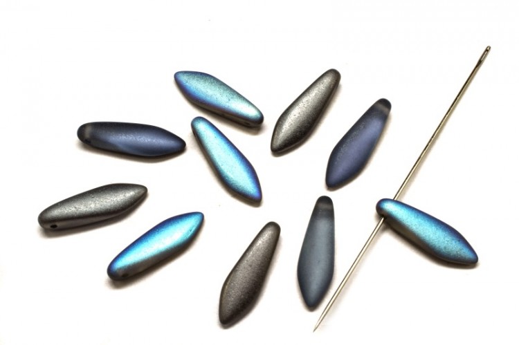 Бусины Dagger beads 16х5мм, отверстие 0,8мм, цвет 00030/98577 графит радужный матовый, 736-087, 10шт Бусины Dagger beads 16х5мм, отверстие 0,8мм, цвет 00030/98577 графит радужный матовый, 736-087, 10шт